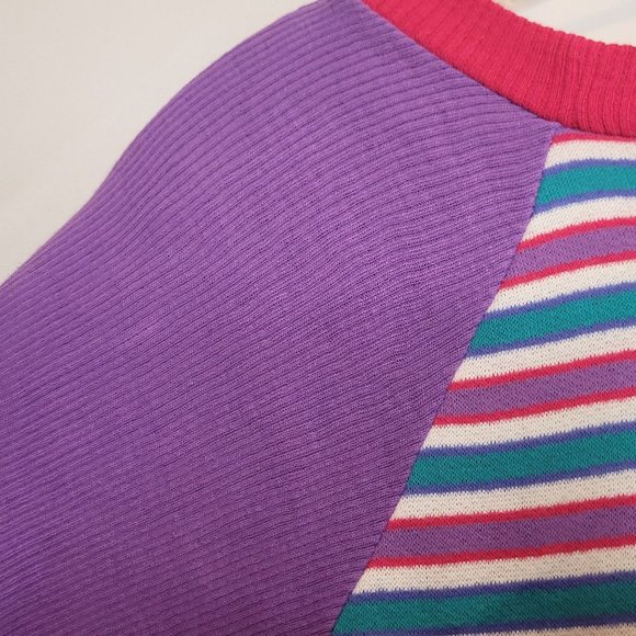 Vintage Girls Dress KLL Pink Purple Stripe Acrylic Pullover Drop Waist Size 16.5 - Picture 6 of 7